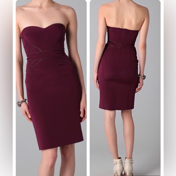 ZAC POSEN burgundy Silk strapless cocktail dress XS 4 - Picture 1 of 9